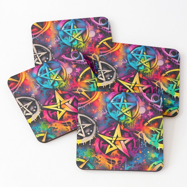 Item preview, Vibrant Spray Painted Pentacles Pattern designed and sold by WitchyWare.