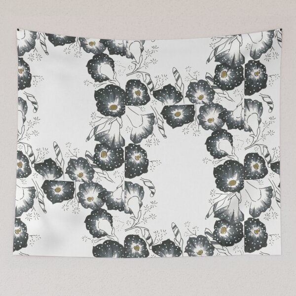 Item preview, Black morning glory colored doodle flower border designed and sold by DoodlesFlowers.