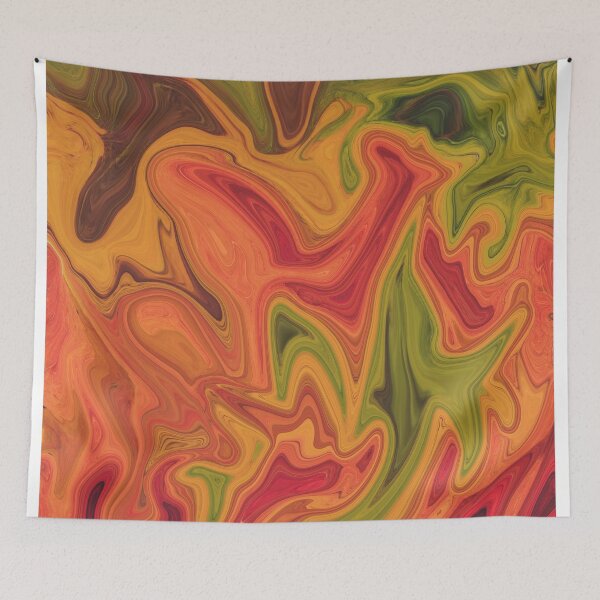 Item preview, Alder - Contemporary Abstract - Fluid Painting - Marbling Art - Sheen Green, Orange designed and sold by Studio Grafiikka.