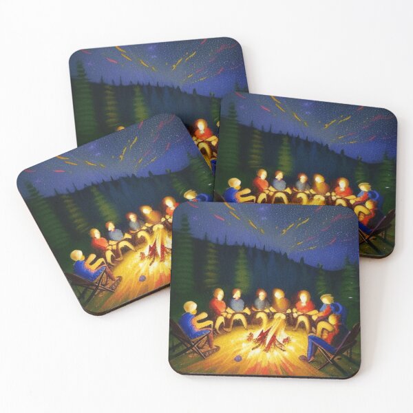Item preview, a group of campers gathered around a crackling campfire under a starry sky 	 designed and sold by rdhtomten0.
