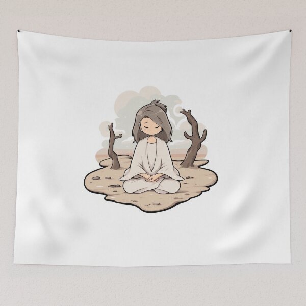 Item preview, Tranquil Sandy Beach Meditation - Cartoon Sticker designed and sold by PaintbrushPlace.