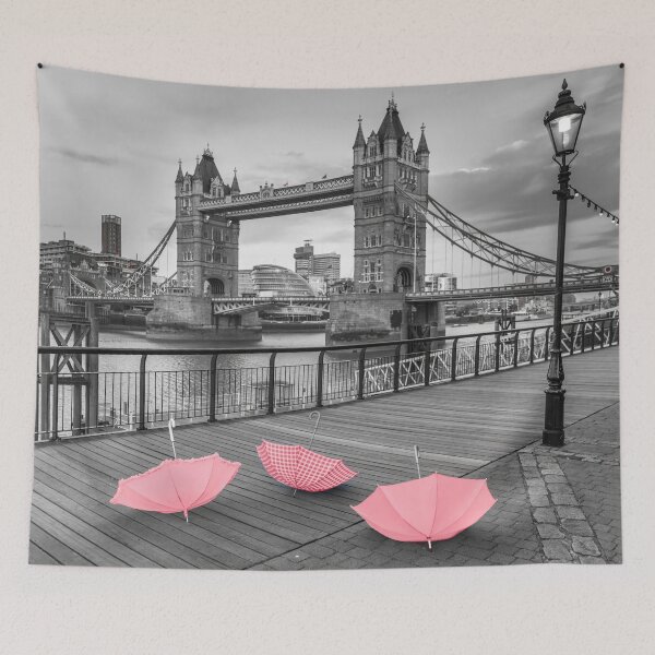 Item preview, Pink umbrellas at Tower bridge designed and sold by assaf.