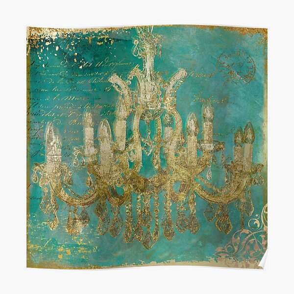 Teal and Gold Chandelier Poster
