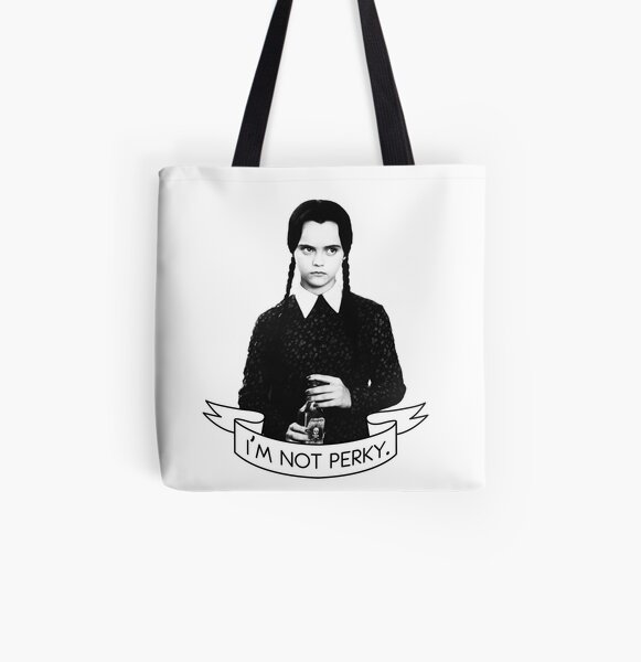 wednesday addams - i'm not perky All Over Print Tote Bag