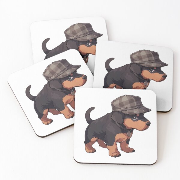 Item preview, Curious Baby Rottweiler Detective Sniffing Cartoon Sticker designed and sold by PaintbrushPlace.