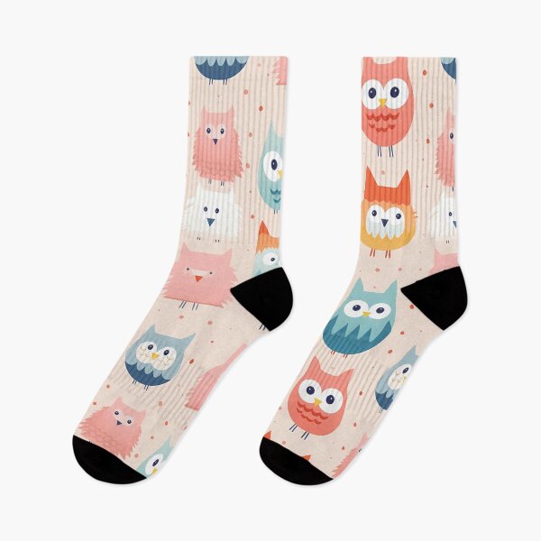 Item preview, Cute Animal Pattern 2, supposed to be owls, makes no sense, why’s your face like that, don’t panic, big eyes, pink peach, blue, orange, white, adorable fuzzy birds with manageable trauma. designed and sold by FoxRobinRabbit.