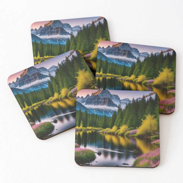 Item preview, Forest with a calm river against of snowy mountains designed and sold by EG Creativity Art.