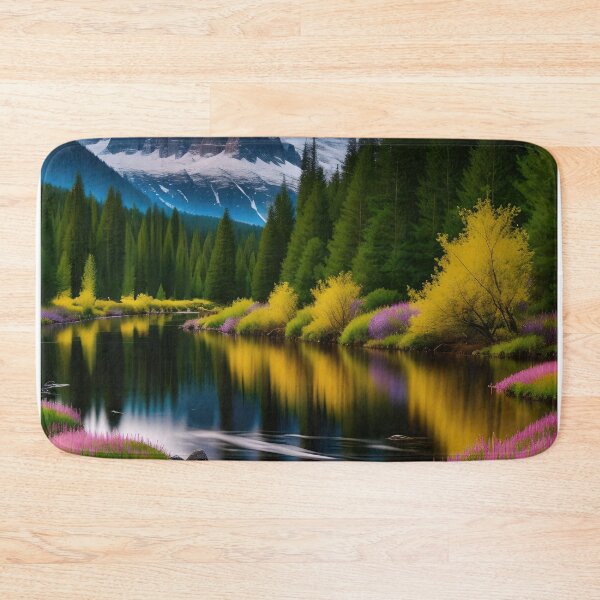 Item preview, Forest with a calm river against of snowy mountains designed and sold by EG Creativity Art.