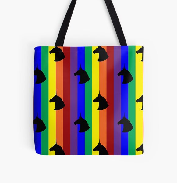 Rainbow Unicorn! Vertical Stripes! All Over Print Tote Bag