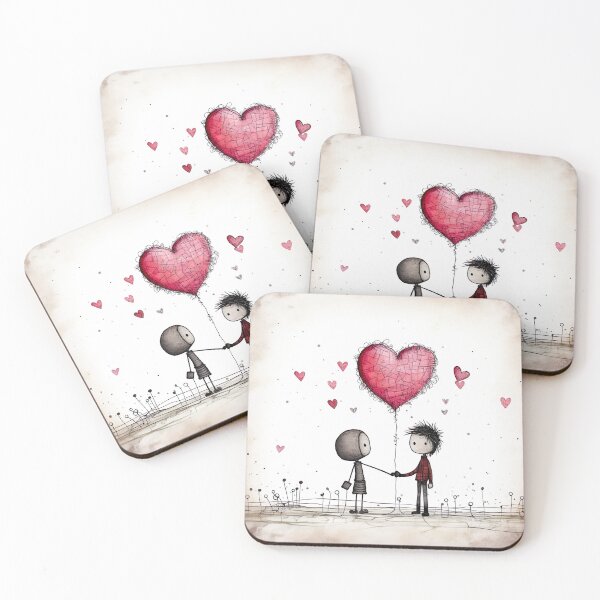 Item preview, Stickfigure love - big heart balloon and stickfigure couple designed and sold by miss-keysmash.