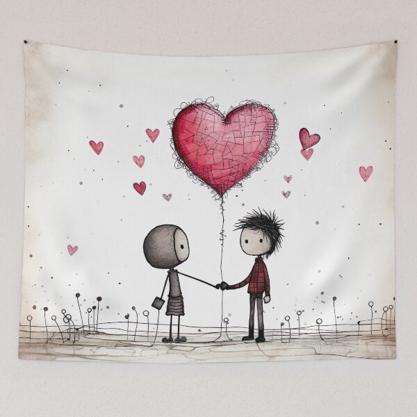 Item preview, Stickfigure love - big heart balloon and stickfigure couple designed and sold by miss-keysmash.