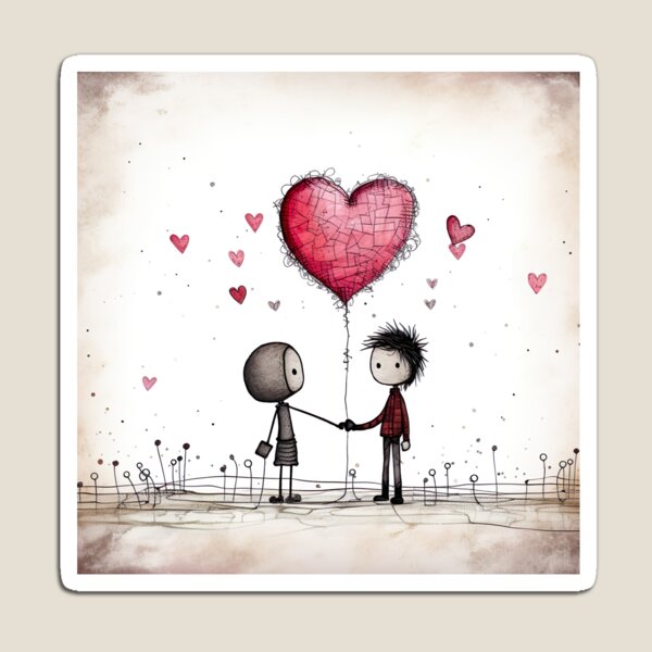 Item preview, Stickfigure love - big heart balloon and stickfigure couple designed and sold by miss-keysmash.