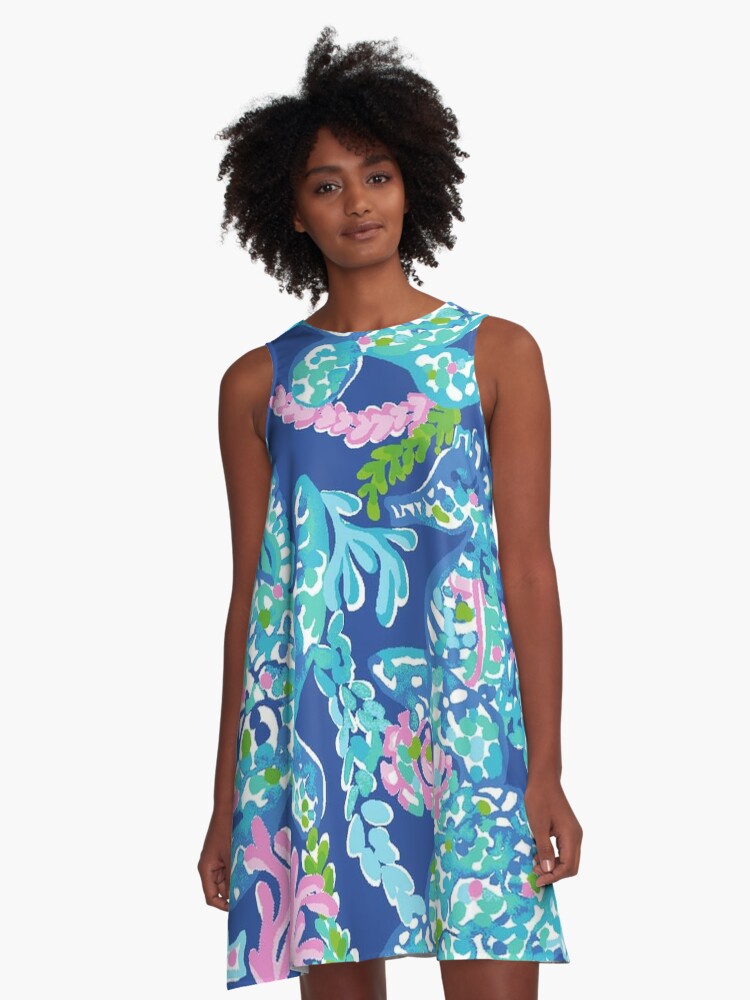 Thumbnail 1 of 4, A-Line Dress, Ocean Turtles Lily Holidays designed and sold by SusanaRowe.