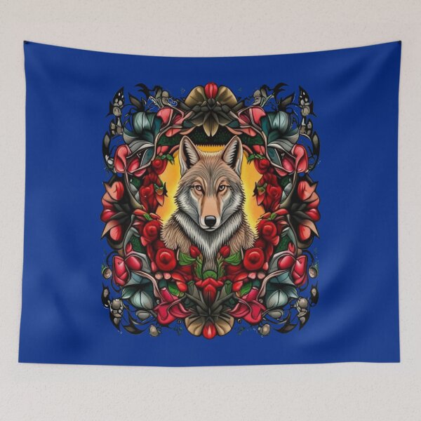 Item preview, North Dakota Coyote Surrounded By Prairie Rose Tattoo Art designed and sold by taiche.