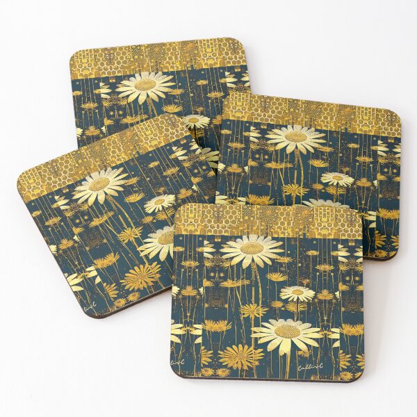 Item preview, TEAL AND GOLD ,DAISIES BY CALLISC ARTS designed and sold by CallisC-Arts.