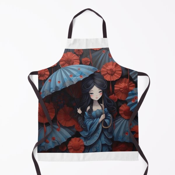 Item preview, A blue piece of art with paper umbrellas engulfing a girl designed and sold by aiphotosart.