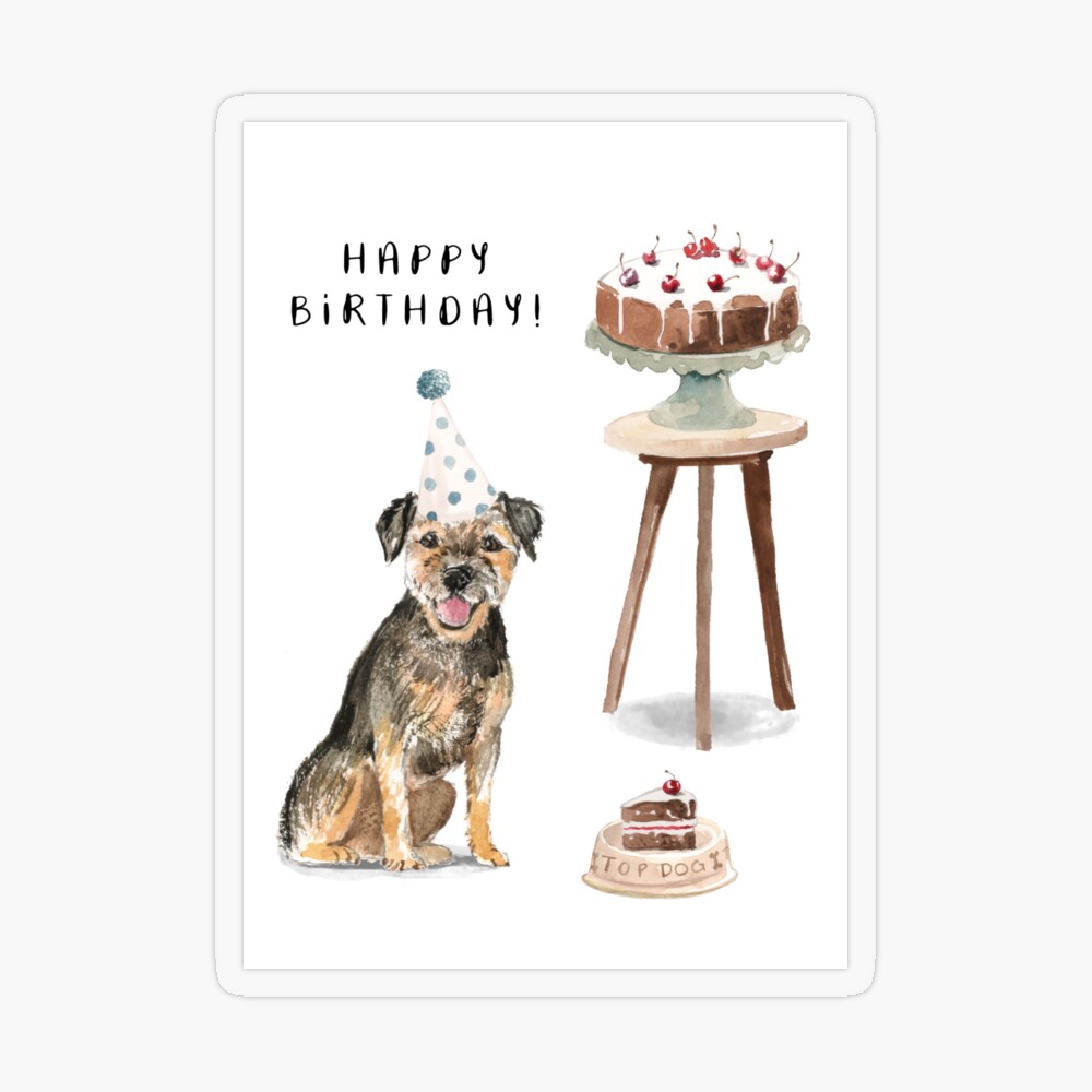 Border Terrier with Cake Happy Birthday Greeting Card for Sale by HugsAndPrints Redbubble