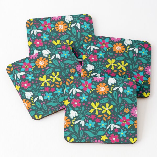 Item preview, colorful ditsy floral on deep emerald green | repeat pattern designed and sold by colorofmagic.