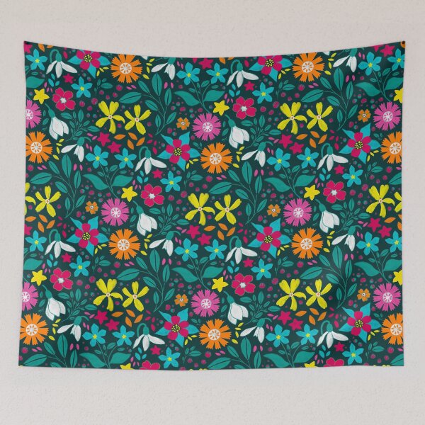 Item preview, colorful ditsy floral on deep emerald green | repeat pattern designed and sold by colorofmagic.
