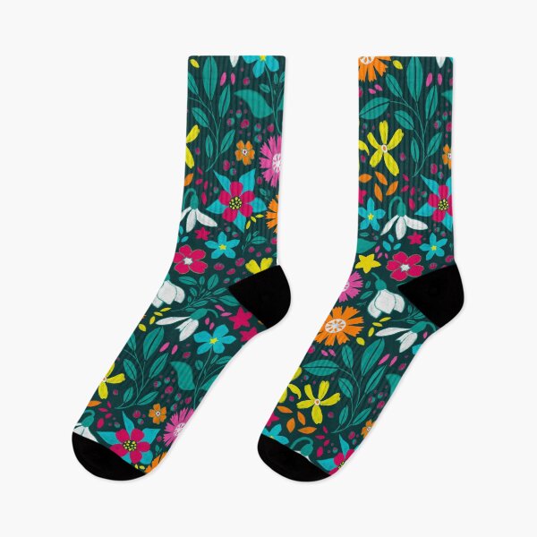 Item preview, colorful ditsy floral on deep emerald green | repeat pattern designed and sold by colorofmagic.