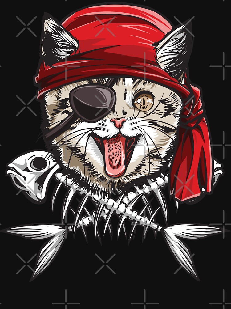 "Cat Pirate T shirt Jolly Roger Flag Skull and Crossbones Tee " Tshirt