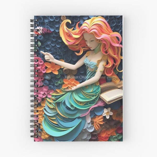 Item preview, A colorful paper cut of a mermaid sitting at her table next to a book designed and sold by aiphotosart.