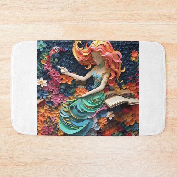 Item preview, A colorful paper cut of a mermaid sitting at her table next to a book designed and sold by aiphotosart.