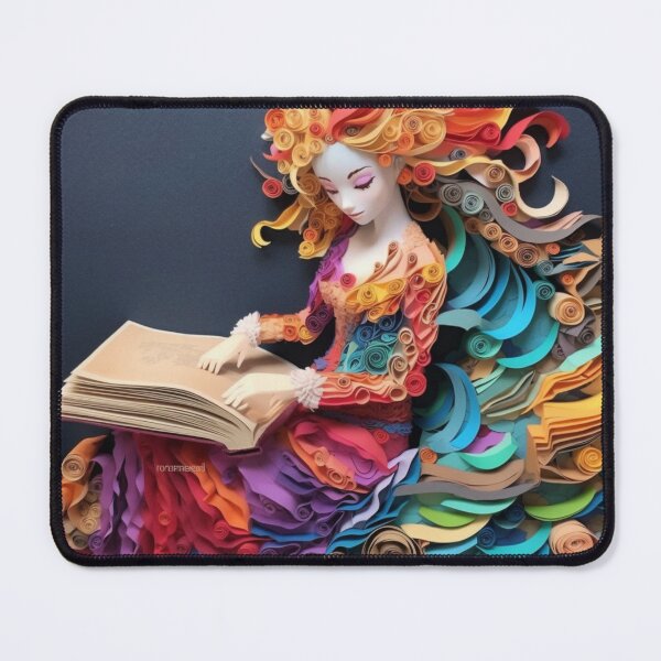 Item preview, A colorful paper cut of a mermaid sitting at her table next to a book designed and sold by aiphotosart.