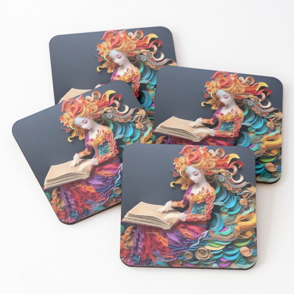 Item preview, Un corte de papel colorido de una sirena sentada en su mesa junto a un libro designed and sold by aiphotosart.