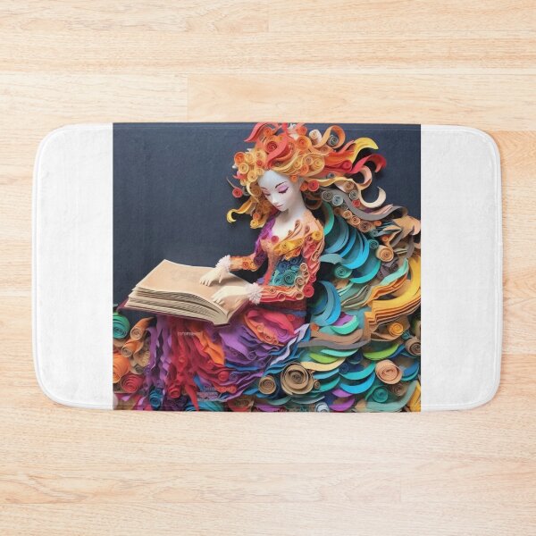 Item preview, A colorful paper cut of a mermaid sitting at her table next to a book designed and sold by aiphotosart.