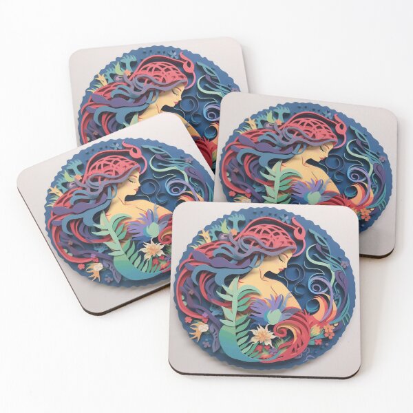 Item preview, A colorful paper cut sculpture of a woman in a mermaid costume designed and sold by aiphotosart.