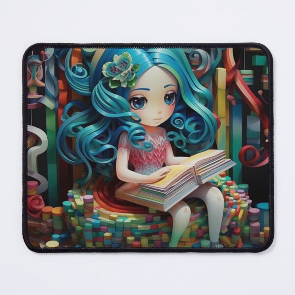 Item preview, A girl is sitting down with a book in her hands in a colorful paper edifice designed and sold by aiphotosart.