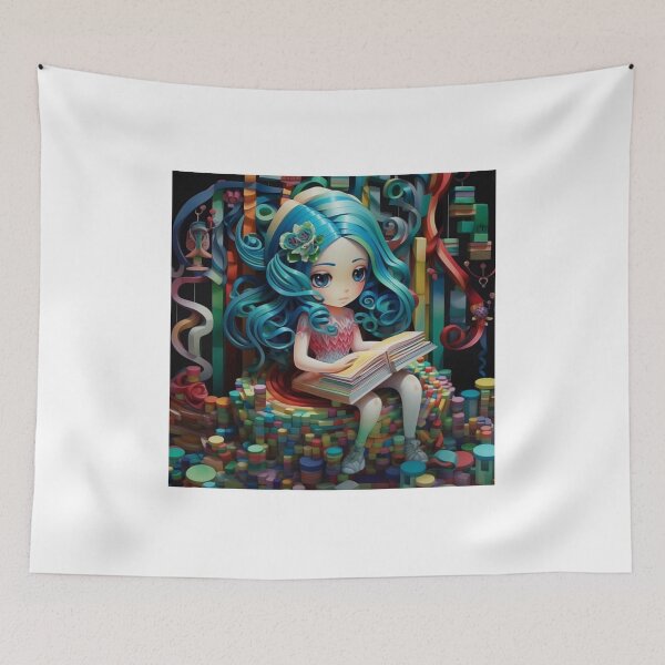 Item preview, A girl is sitting down with a book in her hands in a colorful paper edifice designed and sold by aiphotosart.