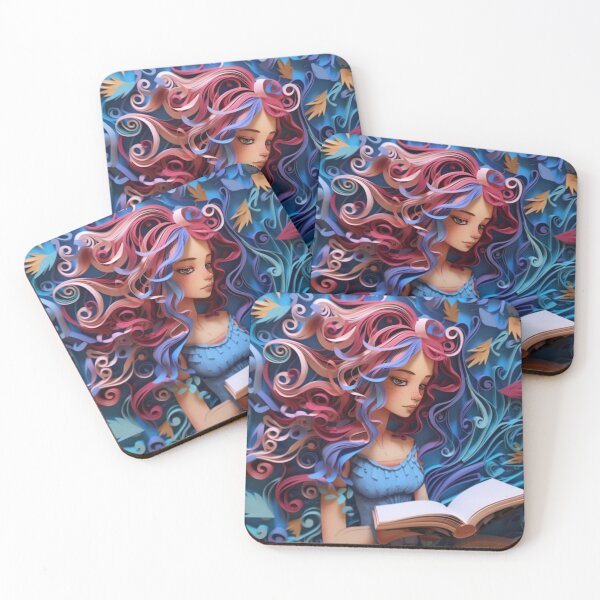 Item preview, A girl with colorful hair reading a book made by folded paper designed and sold by aiphotosart.