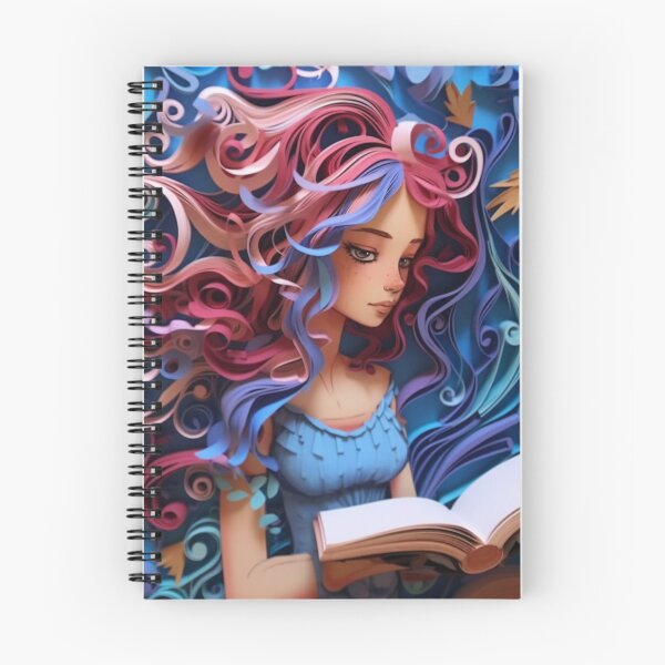 Item preview, A girl with colorful hair reading a book made by folded paper designed and sold by aiphotosart.