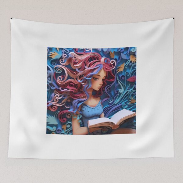 Item preview, A girl with colorful hair reading a book made by folded paper designed and sold by aiphotosart.