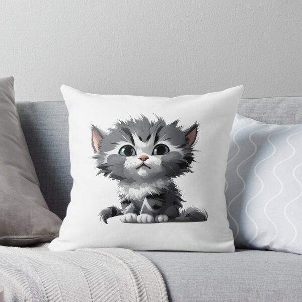 Item preview, Cute grey and white long haired kitten cartoon designed and sold by Purrnickerty.