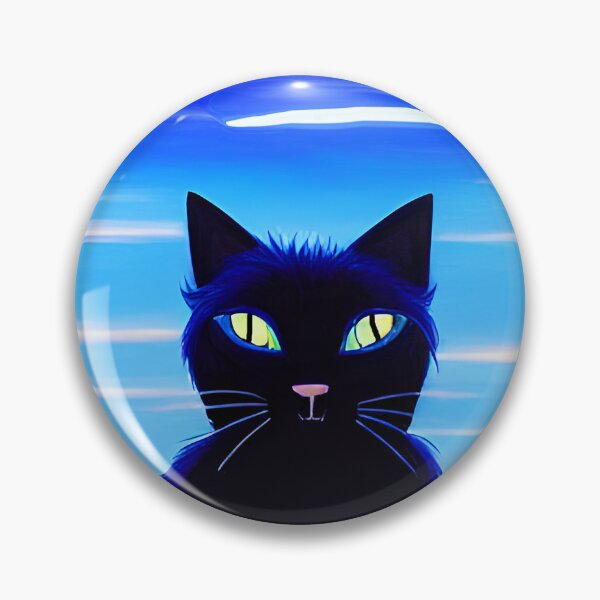 Item preview, Black Cat at the Beach with White Sun Turquoise Ocean Blue Sky - AI Art designed and sold by Beachy.