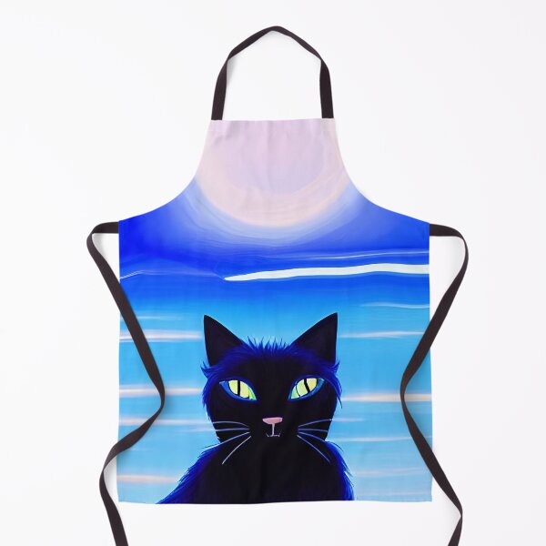Item preview, Black Cat at the Beach with White Sun Turquoise Ocean Blue Sky - AI Art designed and sold by Beachy.