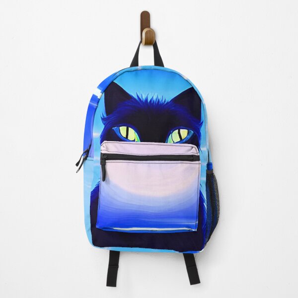 Item preview, Black Cat at the Beach with White Sun Turquoise Ocean Blue Sky - AI Art designed and sold by Beachy.