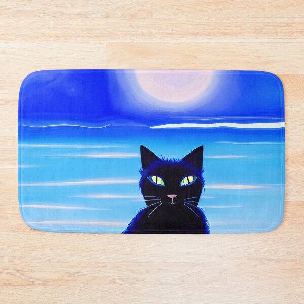Item preview, Black Cat at the Beach with White Sun Turquoise Ocean Blue Sky - AI Art designed and sold by Beachy.