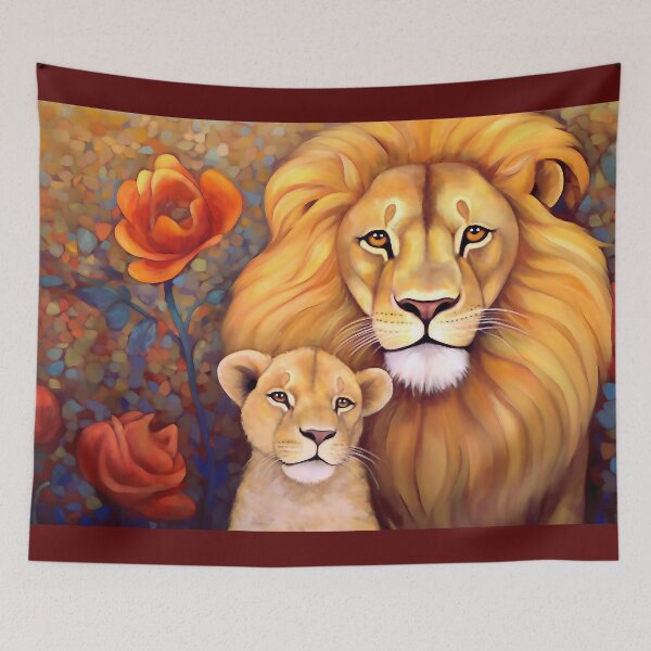 Item preview, Lion and cub with flowers designed and sold by Liljinkzy.