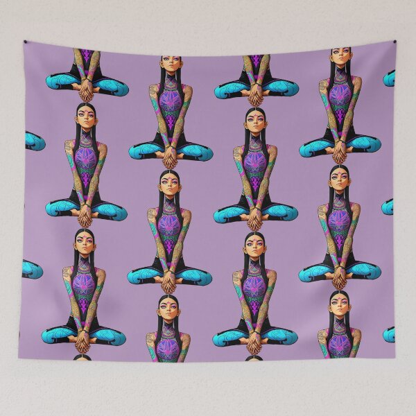 Item preview, Yoga Girl in Meditation Pose Artwork with Trippy Psychedelic Colors designed and sold by SoccaTamam.