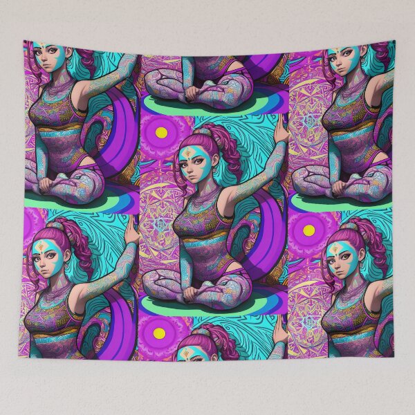 Item preview, Yoga Girl Artwork in Trippy Psychedelic Colors designed and sold by SoccaTamam.