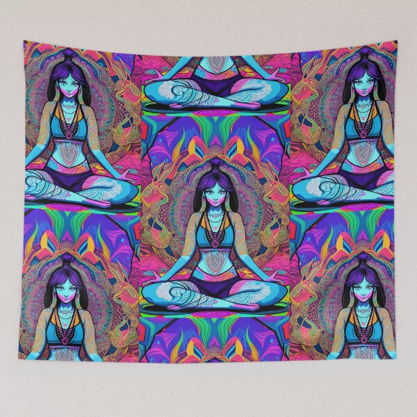 Item preview, Yoga Girl Artwork in Trippy Psychedelic Colors designed and sold by SoccaTamam.
