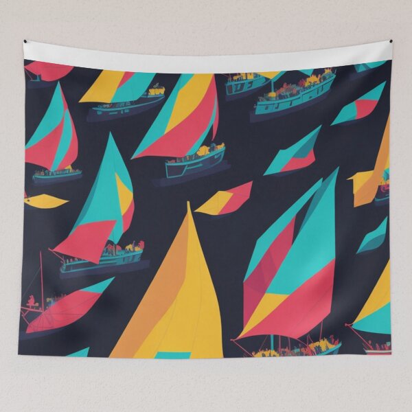 Item preview, Colorful Simple Low Poly Sailboat Design Pattern Print  designed and sold by randomtdesigns.