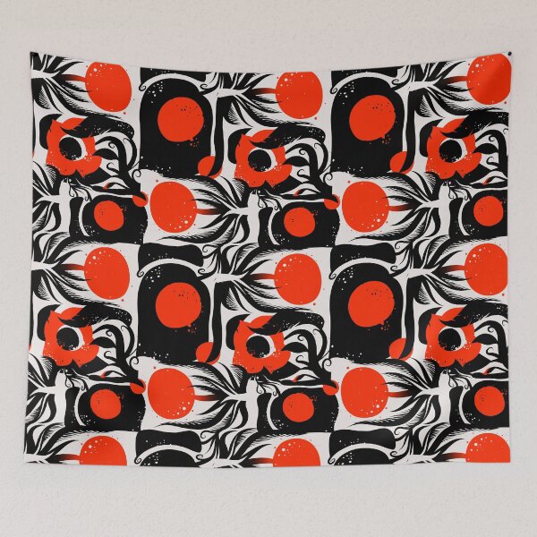 Item preview, Retro flowers in black and red designed and sold by Pia Kolle.
