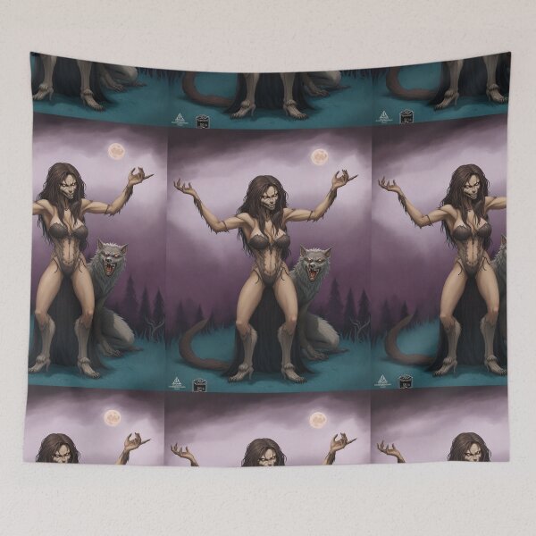 Item preview,   A female werewolf witch illustration designed and sold by Vintage Designs +.