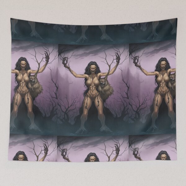 Item preview,  A female werewolf witch illustration designed and sold by Vintage Designs +.
