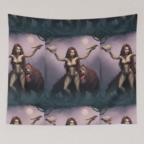 Item preview, A female werewolf witch illustration designed and sold by Vintage Designs +.